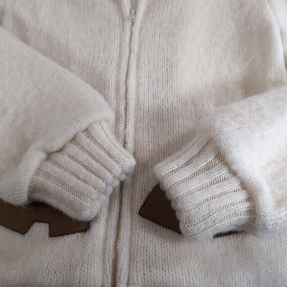 Brown Bison Dog Sled Igloos Pure New Wool Zip Sweater Collar Knit S Small Cream - Picture 7 of 13